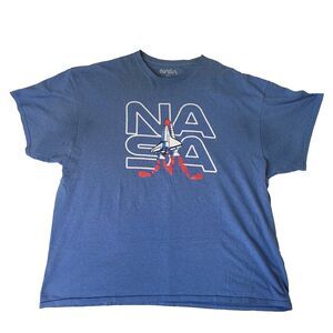 NASA 2XL Blue Graphic T-Shirt Space Shuttle Rocket Launch Short Sleeve Tee
